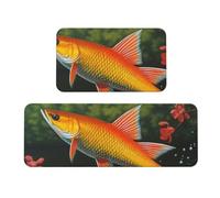 RLDOBOFE 2-Piece Anti-Fatigue Kitchen Mats, Cushioned Non-Slip Standing Desk Mat, Safflower Flying Fish Kitchen Rugs for Office, Laundry 17"x30"+17"x47", Non-Slip, Comfort Foam