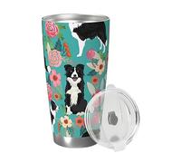 RLDOBOFE 20oz Tumbler with Lid Vacuum Insulated Tumbler Border Collie Florals Stainless Steel Car Cup Insulated Coffee Mug for Travel Reusable Double Walled Thermal Cup for Hot Cold Drinks