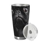 RLDOBOFE 20oz Tumbler with Lid Vacuum Insulated Tumbler Cute Black Pug Dog Stainless Steel Car Cup Insulated Coffee Mug for Travel Reusable Double Walled Thermal Cup for Hot Cold Drinks
