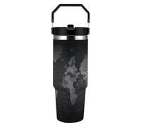 RLDOBOFE 30 Oz Black World Map Tumbler with Top Handle Vacuum Insulated Tumblers with Flip Straw Fits Cup Holders Double Wall Travel Coffee Mug Leakproof Water Bottle Cars Cup