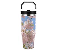 RLDOBOFE 30 Oz Cherry Blossom Tumbler with Top Handle Vacuum Insulated Tumblers with Flip Straw Fits Cup Holders Double Wall Travel Coffee Mug Leakproof Water Bottle Cars Cup