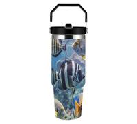 RLDOBOFE 30 Oz Different Fish Tumbler with Top Handle Vacuum Insulated Tumblers with Flip Straw Fits Cup Holders Double Wall Travel Coffee Mug Leakproof Water Bottle Cars Cup