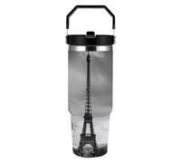 RLDOBOFE 30 Oz Grey Paris Eiffel Tower Tumbler with Top Handle Vacuum Insulated Tumblers with Flip Straw Fits Cup Holders Double Wall Travel Coffee Mug Leakproof Water Bottle Cars Cup