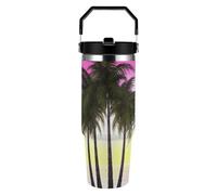 RLDOBOFE 30 Oz Tropical Palm Tree Tumbler with Top Handle Vacuum Insulated Tumblers with Flip Straw Fits Cup Holders Double Wall Travel Coffee Mug Leakproof Water Bottle Cars Cup