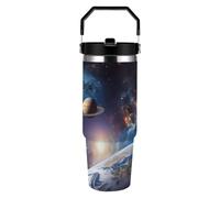 RLDOBOFE 30 Oz Universe Galaxy Outer Space Tumbler with Top Handle Vacuum Insulated Tumblers with Flip Straw Fits Cup Holders Double Wall Travel Coffee Mug Leakproof Water Bottle Cars Cup