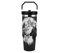 RLDOBOFE 30 Oz Wolves Under The Moon Tumbler with Top Handle Vacuum Insulated Tumbler with Flip Straw Leak-Proof Travel Water Bottle for Hot And Cold for Sports Outdoor Workout