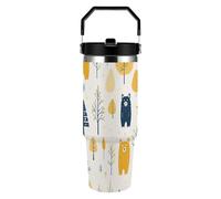 RLDOBOFE 30 Oz Yellow Bear Pattern Tumbler with Top Handle Vacuum Insulated Tumblers with Flip Straw Fits Cup Holders Double Wall Travel Coffee Mug Leakproof Water Bottle Cars Cup