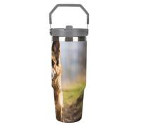 RLDOBOFE 30oz Insulated Tumblers with Top Handle, Stainless Steel Running German Shepherd Dog Car Cup with Straw for Gift, Leak-Proof Double Wall Vacuum Travel Mug, Personalized Water Bottles White