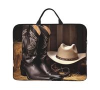 RLDOBOFE 360° Protective Laptop Sleeve 14 Inch Cowboy Black Hat Western Boots Laptop Case with Handle Shockproof Computer Bag Waterproof Briefcase Handbags Portable Laptop Bag Gifts for Men Women