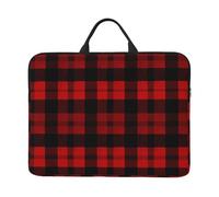 RLDOBOFE 360° Protective Laptop Sleeve 14 Inch Plaid Red and Black Laptop Case with Handle Shockproof Computer Bag Waterproof Briefcase Handbags Portable Laptop Bag Gifts for Men Women