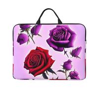 RLDOBOFE 360° Protective Laptop Sleeve 14 Inch Red and Purple Roses Laptop Case with Handle Shockproof Computer Bag Waterproof Briefcase Handbags Portable Laptop Bag Gifts for Men Women