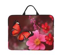RLDOBOFE 360° Protective Laptop Sleeve 14 Inch Red Flower and Butterfly Laptop Case with Handle Shockproof Computer Bag Waterproof Briefcase Handbags Portable Laptop Bag Gifts for Men Women