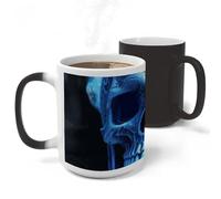 RLDOBOFE 3D Print Blue Skull Ceramic Color Changing Mug Heat Transforming Activated Mug 11 Oz Heat Changing Sensitive Tea Cup Magic Novelty Coffee Cup Drinkware Home Kitchen Gift
