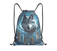 RLDOBOFE 3D Wolf Dream Catcher Drawstring Backpack Sports Gym Sackpack Waterproof Swim Bag Men Women Draw String Bag, Black, M