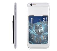 RLDOBOFE 3D Wolf Dream Catcher Phone Wallet, Stick On Card Holder for Back of Phone Case - Leather Cell Phone Card Wallet Sleeve Adhesive Phone Pocket - Compatible with Most Cell Phones