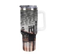 RLDOBOFE 40 Oz Brooklyn Bridge Tumbler with Handle with Lid And Straw Stainless Steel Insulated Cup Double Wall Vacuum Large Capacity Car Cup Keeps Cold Hot for Tea Coffee White
