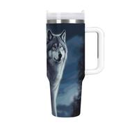 RLDOBOFE 40 Oz Wolf Under Moon Tumbler with Handle Vacuum Insulated Tumbler with Flip Straw Large Leak-Proof Travel Water Bottle for Hot And Cold for Sports Outdoor Workout