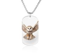 RLDOBOFE A Barn Owl Dog Tag Pendant Personalized Picture Necklace Custom Military Tag Pendant with Box Chain Memorial Photo Jewelry Keepsake Gift for Men Women Husband