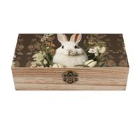 RLDOBOFE A Beautiful White Rabbit Wooden Keepsake Box with Lids Wood Storage Box with A Hinged Lid Decorative Boxes Table Large Rectangular Organizer Container for Jewelry Photos Craft