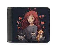RLDOBOFE A Girl Who Loves Cats Wallet Passcase for Men, Extra Capacity Bifold Leather Wallets with ID Windows, Slim Stylish Wallet for Gift, Blocking Money Clip for Cards, Coin Pouch