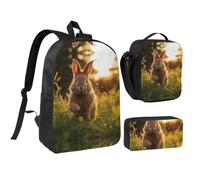RLDOBOFE A Rabbit Backpack Set 3 PCS - 17 Inch Laptop Backpack with Lunch Bag, Waterproof Daypack Insulated Lunch Box Large Capacity Coin Pouch Personalized Gift