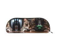 RLDOBOFE A Tabby Cat Pencil Pouch Leather,Small Pen Bags With Zipper For Pencils,Pens,Markers,Makeups,Change,Coins