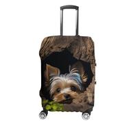 RLDOBOFE A Yorkshire Terrier Nestled in A Hole Travel Luggage Cover Anti Scratch Suitcase Protector Washable Elastic Baggage Cover, white, L, Stylish