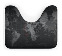 RLDOBOFE Absorbent Black World Map Bathroom Rug Soft U-Shaped Toilet Rug Quick Dry Non-Slip Bottom Contour Commode Mat Machine Washable Low Pile Thin Bathroom Floor Mat Decor