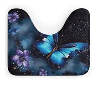 RLDOBOFE Absorbent Galaxy Blue Butterfly Bathroom Rug Soft U-Shaped Toilet Rug Quick Dry Non-Slip Bottom Contour Commode Mat Machine Washable Low Pile Thin Bathroom Floor Mat Decor
