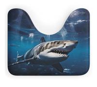 RLDOBOFE Absorbent Great White Shark Bathroom Rug Soft U-Shaped Toilet Rug Quick Dry Non-Slip Bottom Contour Commode Mat Machine Washable Low Pile Thin Bathroom Floor Mat Decor