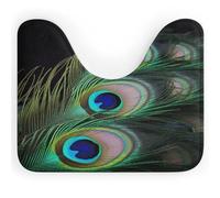 RLDOBOFE Absorbent Green Peacock Feather Bathroom Rug Soft U-Shaped Toilet Rug Quick Dry Non-Slip Bottom Contour Commode Mat Machine Washable Low Pile Thin Bathroom Floor Mat Decor