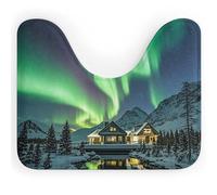 RLDOBOFE Absorbent Northern Lights Bathroom Rug Soft U-Shaped Toilet Rug Quick Dry Non-Slip Bottom Contour Commode Mat Machine Washable Low Pile Thin Bathroom Floor Mat Decor