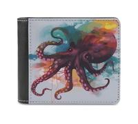 RLDOBOFE Abstract Colorful Octopus Wallet Passcase for Men, Extra Capacity Bifold Leather Wallets with ID Windows, Slim Stylish Wallet for Gift, Blocking Money Clip for Cards, Coin Pouch