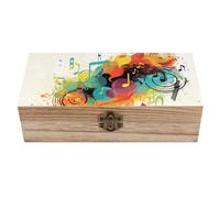 RLDOBOFE Abstract Music Themed Wooden Box Wood Storage Box with Hinged Lid Rectangular Keepsake Boxes Vintage Table Organizer Decorative Container for Gift Packaging Toys Crafts
