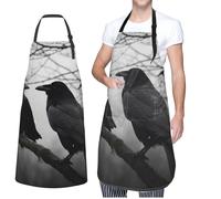 RLDOBOFE Adjustable Apron Waterproof Bib with 2 Pocket Crow Birds Cooking Aprons for Women Men Chef Bibs for Baking, Crow Birds, One Size
