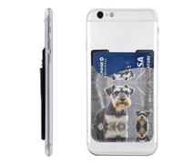 RLDOBOFE Adorable Schnauzer Phone Wallet, Stick On Card Holder for Back of Phone Case - Leather Cell Phone Card Wallet Sleeve Adhesive Phone Pocket - Compatible with Most Cell Phones
