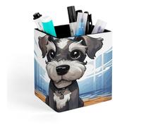 RLDOBOFE Adorable Schnauzer Square Pen Holder Non Slip Pencil Organizer PU Leather Makeup Brush Storage Organizer Personalized Pen Cup Caddy for Desk Office Classroom Home