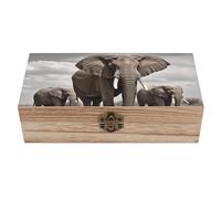 RLDOBOFE African Elephant Wooden Keepsake Box with Lids Wood Storage Box with A Hinged Lid Decorative Boxes Table Large Rectangular Organizer Container for Jewelry Photos Craft