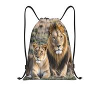 RLDOBOFE African Lion and Lioness Drawstring Backpack Sports Gym Sackpack Waterproof Swim Bag Men Women Draw String Bag, Black, S
