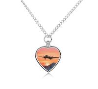 RLDOBOFE Airplane at Sunset Cremation Jewelry for Ashes Heart Urn Necklaces Personalized Memorial Necklace Dog Cat Keepsake Pendant Custom Small Locket Ash Holder for Women Men