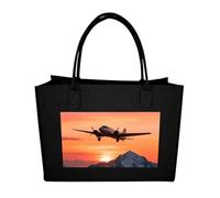 RLDOBOFE Airplane at Sunset Felt Tote Bag Reusable Foldable Grocery Bag Versatile Large Capacity Commuter Handbag, Black, One Size
