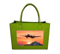 RLDOBOFE Airplane at Sunset Felt Tote Bag Reusable Foldable Grocery Bag Versatile Large Capacity Commuter Handbag, Light Green, One Size