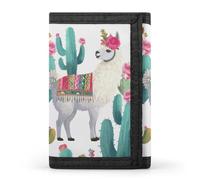 RLDOBOFE Alpaca Cactus Trifold Wallet Minimalist Mens Wallet with Key Hook 8 Card Slots Modern Stylish Polyester Security Wallets Fashion Slim Credit Card Holder Id Window