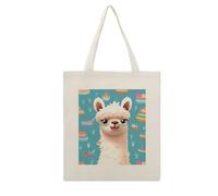 RLDOBOFE Alpaca Patterm Print Canvas Tote Bag Reusable Grocery Bag Lightweight Shopping Cloth Bags with Long Handles Aesthetic Cute Shoulder Bags for Women Lady Casual Vacation