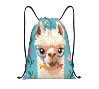 RLDOBOFE Alpaca pattern Drawstring Backpack Sports Gym Sackpack Waterproof Swim Bag Men Women Draw String Bag, Black, M