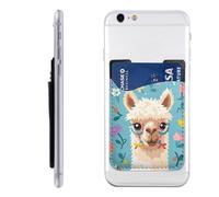 RLDOBOFE Alpaca pattern Phone Wallet, Stick On Card Holder for Back of Phone Case - Leather Cell Phone Card Wallet Sleeve Adhesive Phone Pocket - Compatible with Most Cell Phones