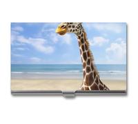 RLDOBOFE Aluminum Beach Giraffe Business Card Holder Flip Cover Slim Pocket Name Cards Case Portable Credit Name Card Holders Purse Wallet Accessory for Men And Women