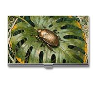 RLDOBOFE Aluminum Beetle Monstera Leaf Business Card Holder Flip Cover Slim Pocket Name Cards Case Portable Credit Name Card Holders Purse Wallet Accessory for Men And Women