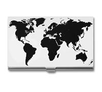 RLDOBOFE Aluminum Black World Map Business Card Holder Flip Cover Slim Pocket Name Cards Case Portable Credit Name Card Holders Purse Wallet Accessory for Men And Women