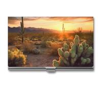 RLDOBOFE Aluminum Cactus Desert Sunset Business Card Holder Flip Cover Slim Pocket Name Cards Case Portable Credit Name Card Holders Purse Wallet Accessory for Men And Women